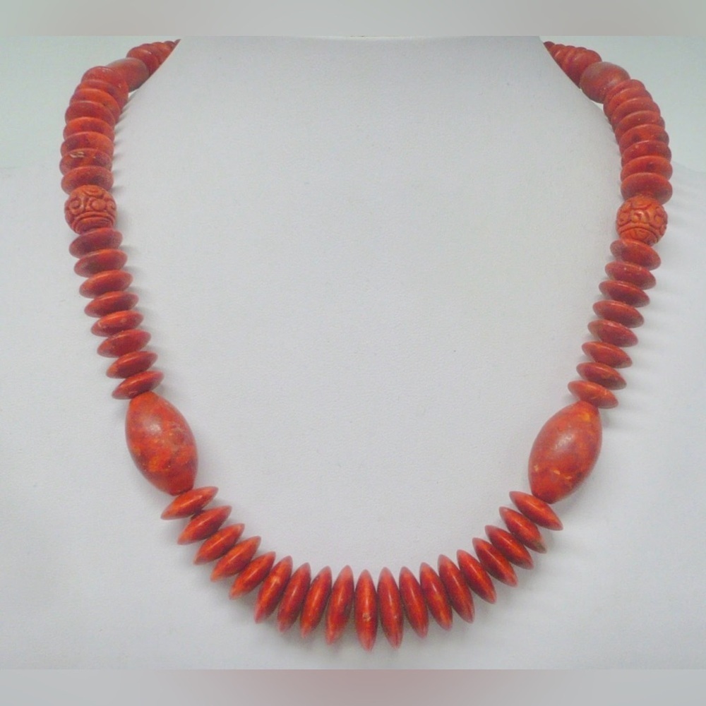 DTR Jay King Sterling Natural Red Sponge Coral Beaded Disk Necklace